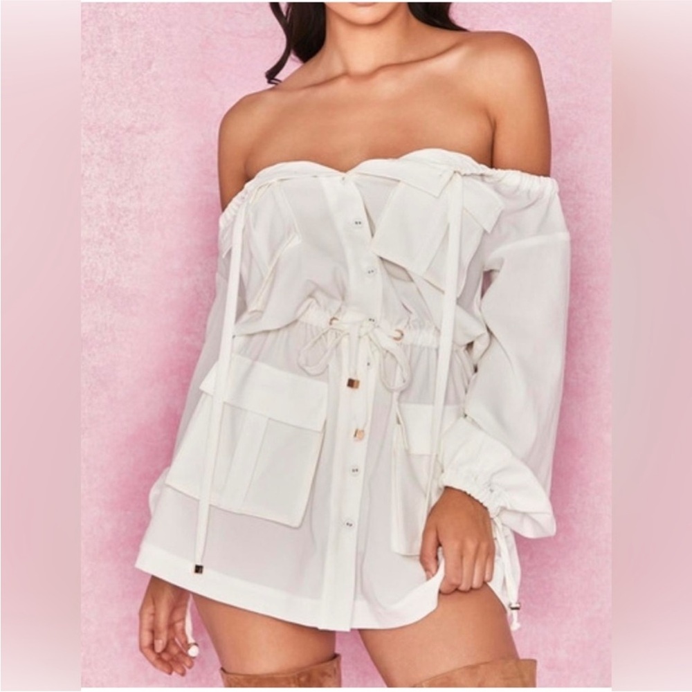 House of CB Off-Shoulder Cream Mini Dress